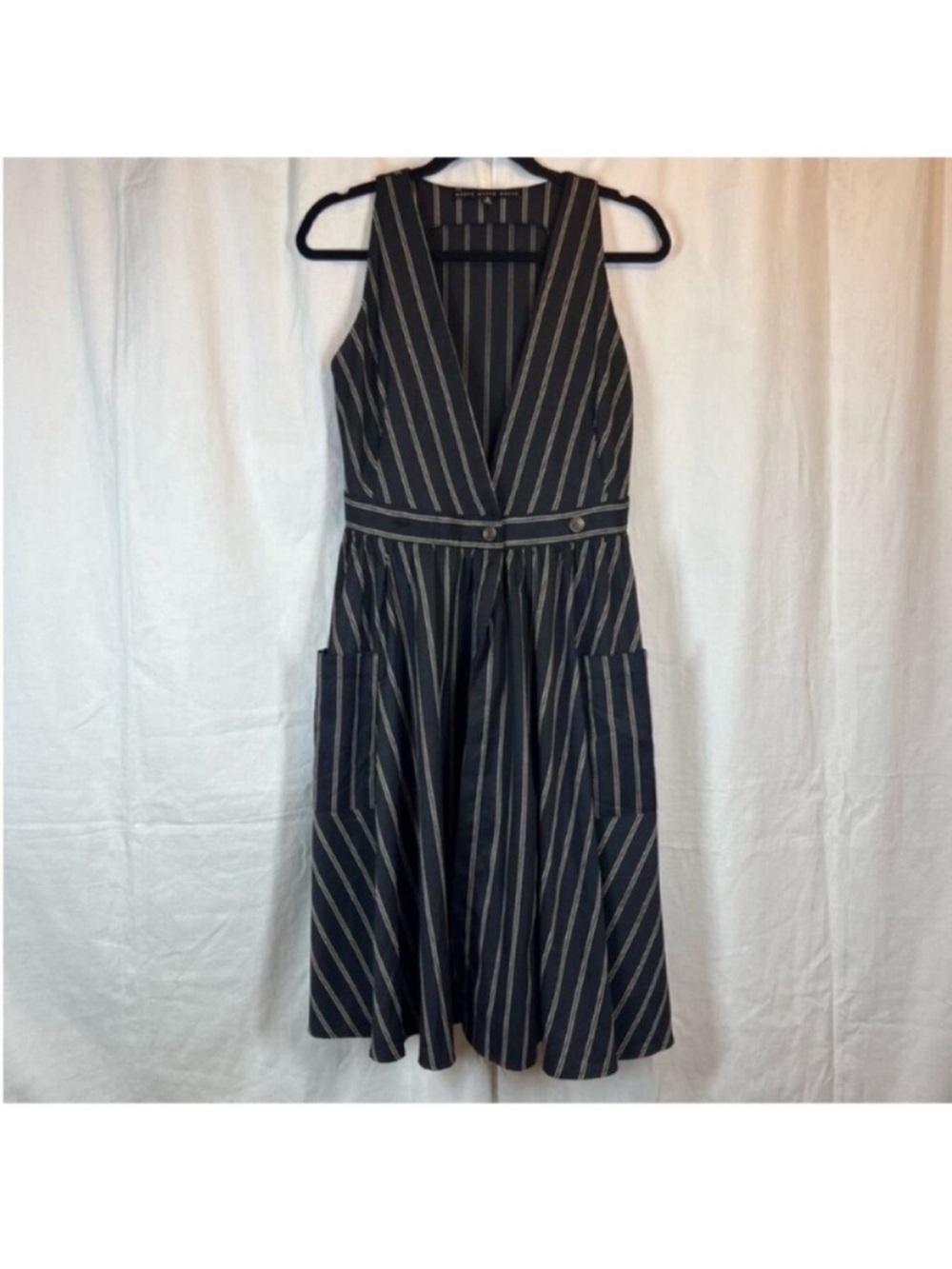 HYFVE Woven Pin stripe Faux Wrap A line Dress